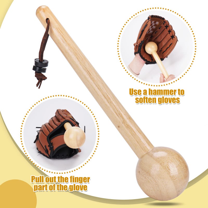 Rolitwils Baseball Glove Break-in kit for Men & Adult  One-Piece Structure Baseball Glove Mallet  Baseball Mitts Wooden Shaping Hammer  Softball Glove Wrap Band  Plastic Practice Ball & Glove Locks - Image 3